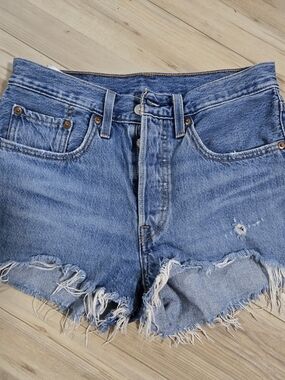 Levi's 501 Frayed Hem Blue Denim Cutoff Shorts